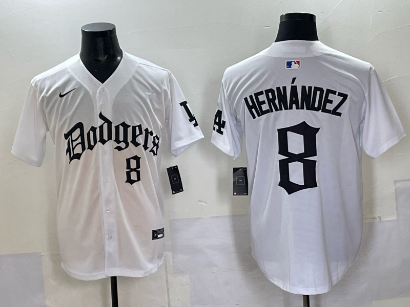 Men Los Angeles Dodgers #8 Hernandez white Nike 2025 MLB jersey 005->los angeles dodgers->MLB Jersey